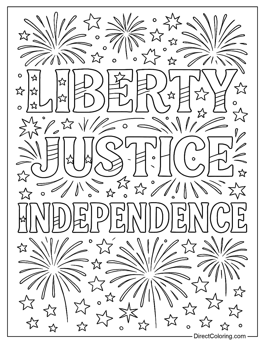 A coloring page with many artistic word clusters: 